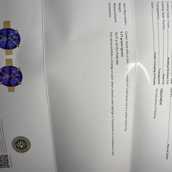 GIA Certified Color Change Spinel 14.00ct 22K Ring - Picture 11 of 11